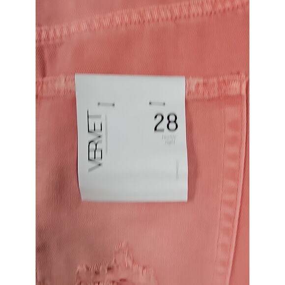 NWT Vervet Leslie Pink Denim Distressed High Rise Vintage Flare Jeans Women's 28 - Picture 8 of 13